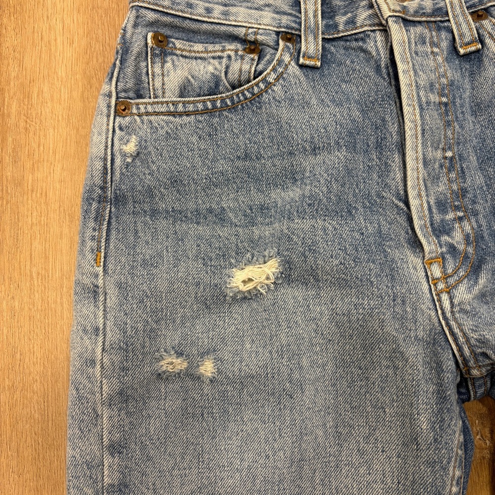 🌟RE/DONE🌟ORIGINALS HIGH RISE STRAIGHT LEG DISTRESSED JEANS LIGHT WASH SZ 24 - Picture 7 of 11